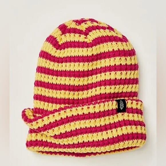 Free People Movement Stripe It Up Cool Down Beanie in Pink Lemonade NEW - Picture 1 of 1